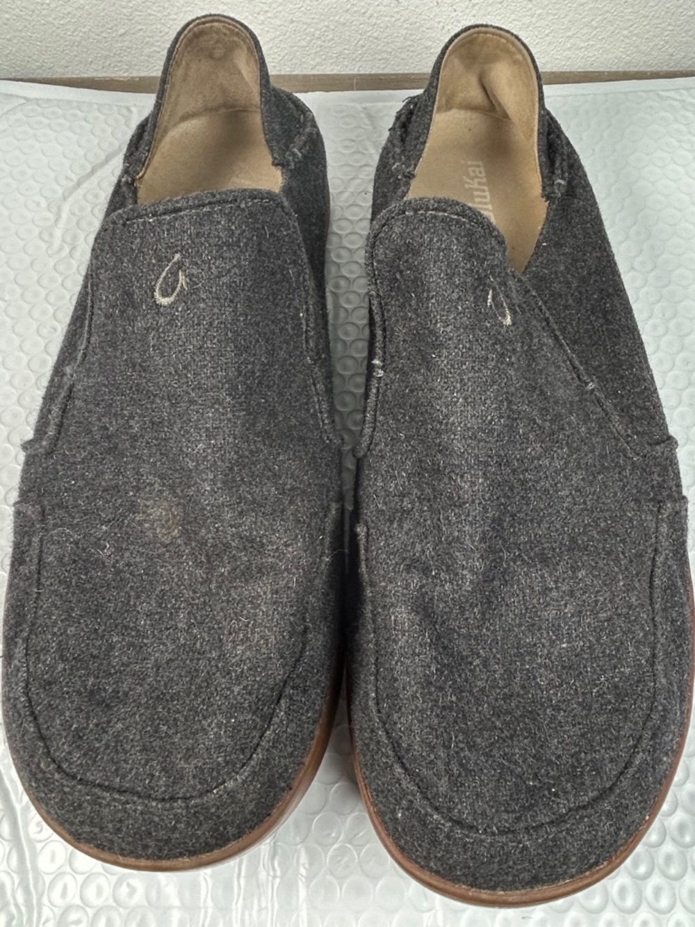 OluKai Nohea Wool Men's Slip On Shoes Gray Heather Loafers Size 12